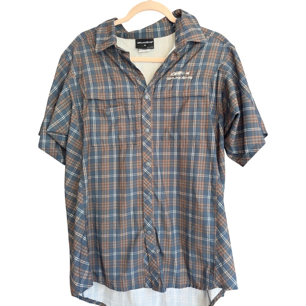 Grundens Performance Fishing‎ Gear Shirt Mens M  Plaid Vented Short Sleeve
